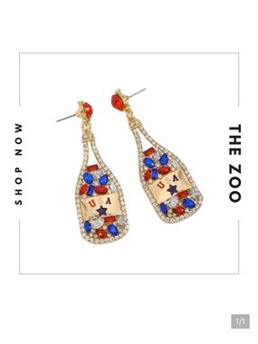 USA Champagne‎ Bottle Rhinestone Earrings